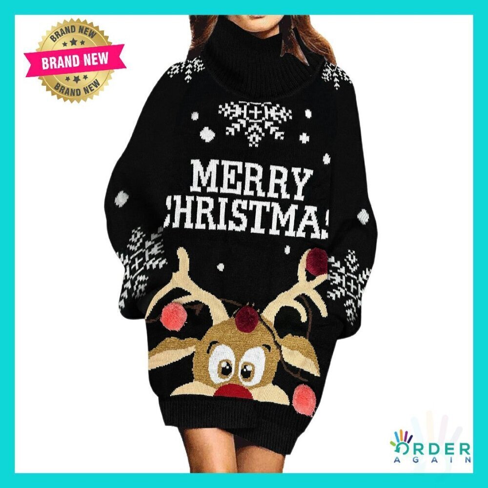 Oversized Turtleneck Pullover Sweater Dress with Pockets Cozy Winter Wear